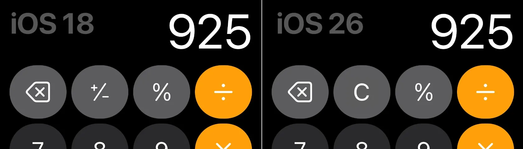 برگشت دکمه C/AC به ماشین‌ حساب آیفون با iOS 26